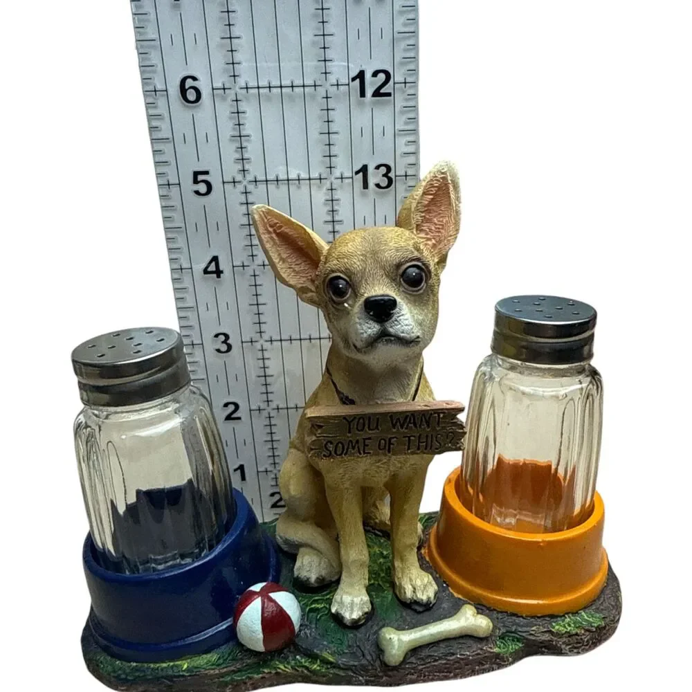 Chihuahua Dog Salt & Pepper Shaker Set “You Want Some of This?” Figurine